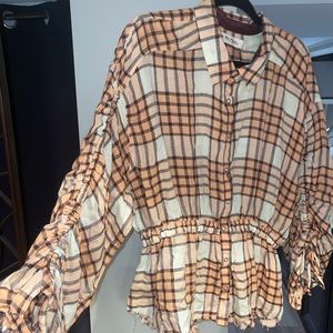 Free People. Peach Flannel Top.